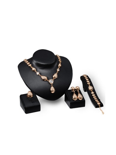 Alloy Imitation-gold Plated Classical style Water Drop shaped Four Pieces CZ Jewelry Set