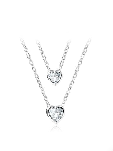 Temperament Heart Shaped Glass Double Chain Necklace