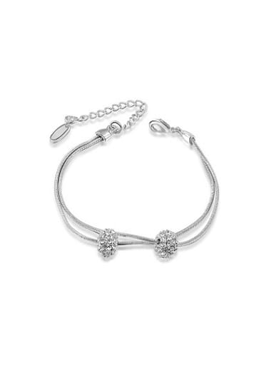 Platinum Plated Double Ball Shaped Crystal Bracelet