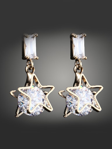Champagne Gold Plated Zirconias-studded Star Copper Stud Earrings