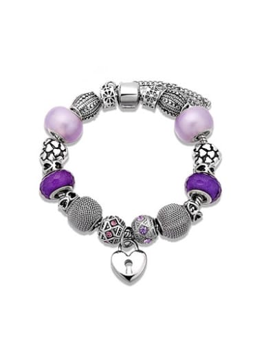 Women Purple Heart Shaped Rhinestone Bracelet