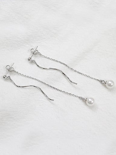 Fashion White Artificial Pearl Silver Drop Earrings
