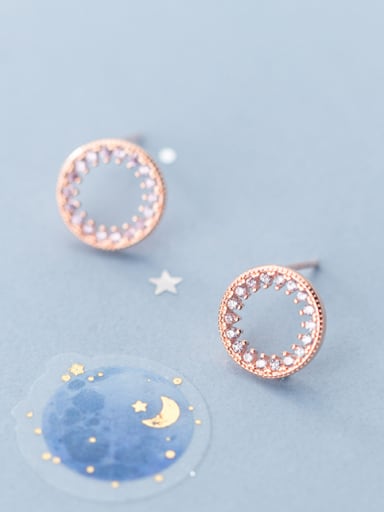 925 Sterling Silver With Rose Gold Plated Fashion Round Stud Earrings