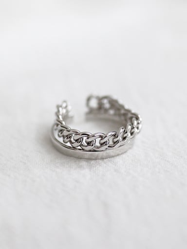 925 Sterling Silver With Platinum Plated Personality Double chain Aperture Free Size Rings