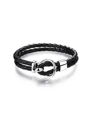 Simple Artificial Leather Woven Two-band Bracelet