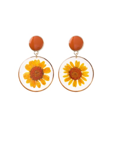 Alloy With Imitation Gold Plated Simplistic Transparent PVC  Dried Flowers  Drop Earrings