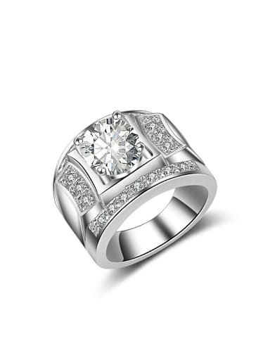 Exaggerated White AAA Zirconias Platinum Plated Copper Ring