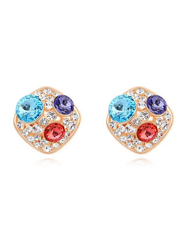 Fashion Cubic austrian Crystals Champagne Gold Plated Stud Earrings