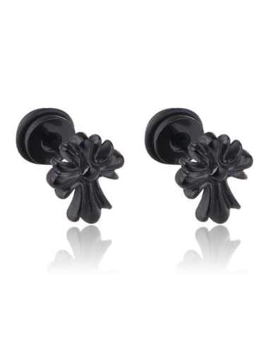 Stainless Steel With Black Gun Plated Trendy Cross Stud Earrings
