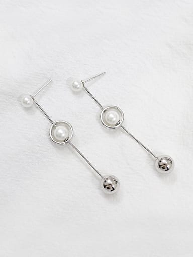 Fashion Artificial Pearls Smooth Bead Silver Stud Earrings