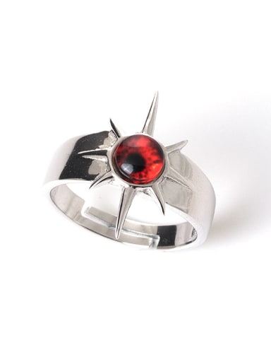 Personalized Red Stone 925 Silver Opening Ring