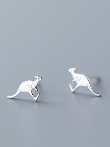 925 Sterling Silver With Silver Plated Simplistic Kangaroo Stud Earrings