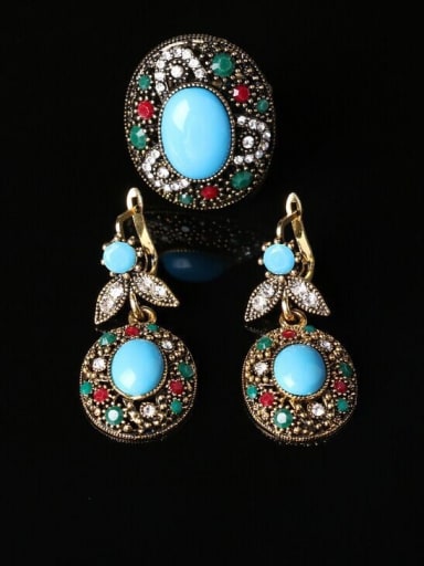 Retro style Blue Resin stone Crystal Alloy Two Pieces Jewelry Set