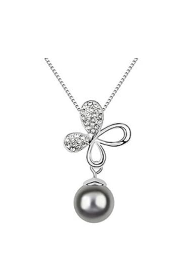 Exquisite Imitation Pearl Shiny Crystals-studded Flowery Alloy Necklace