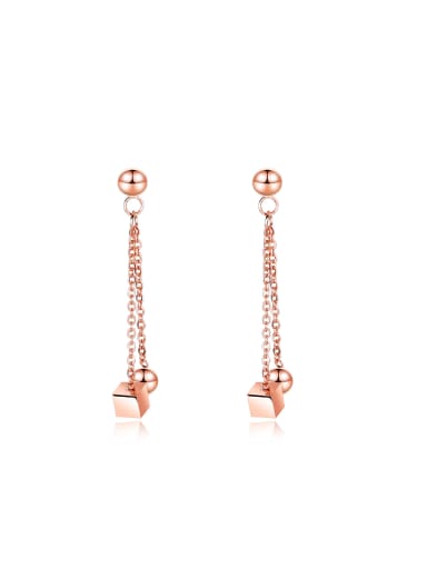 Simple Rose Gold Plated Little Cube Bead Drop Earrings