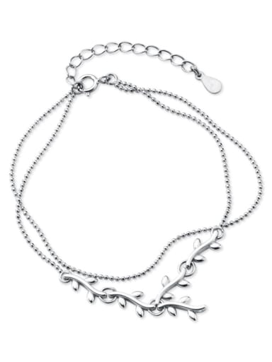 925 Sterling Silver With Platinum Plated Simplistic Leaf Bracelets