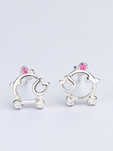 Personalized Hollow Chick Tiny Rhinestones 925 Silver Stud Earrings