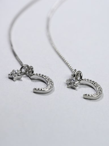 Fashion Tiny Rhinestones Moon Star 925 Silver Line Earrings