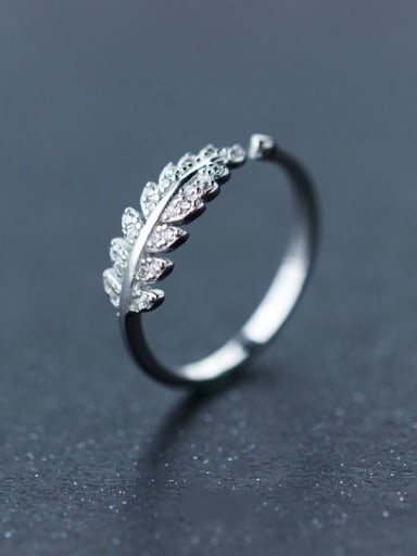 S925 Silver Leaves Opening Ring With CZ