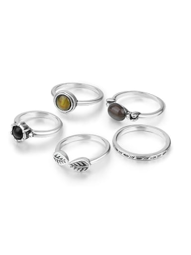 Fashion Resin stones Antique Silver Plated Alloy Ring Set