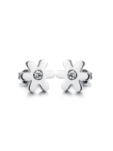 Simple Tiny Flower Rhinestones Titanium Stud Earrings