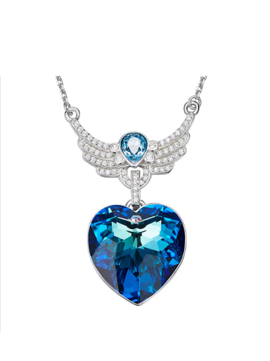 Blue Heart Shaped with Wings Necklace
