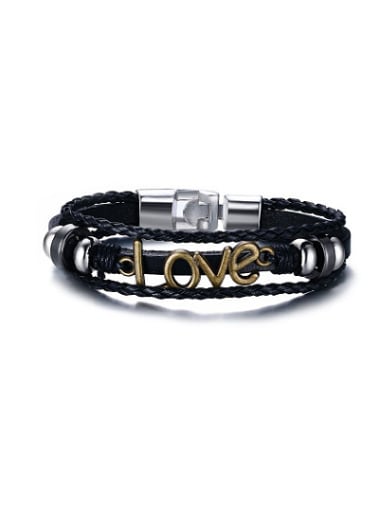 All-match Monogrammed Shaped Artificial Leather Alloy Bracelet