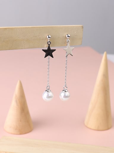 Fashion Imitation Pearl Little Star 925 Silver Drop Earrings