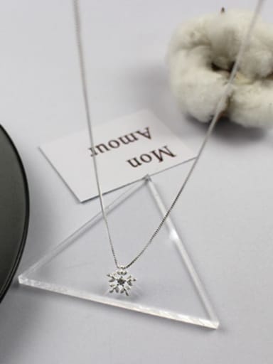 Simple Cubic Zircon-studded Snowflake Silver Necklace