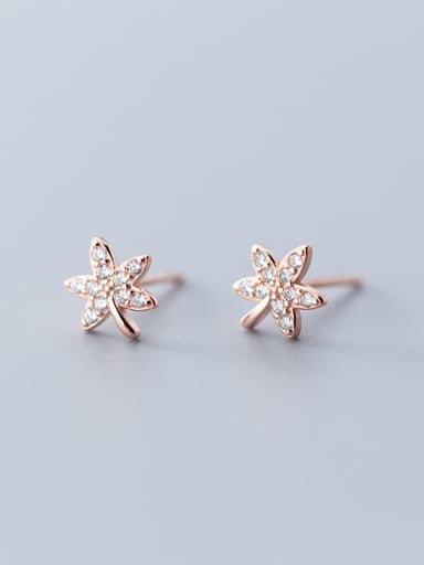 925 Sterling Silver With Cubic Zirconia Simplistic Leaf Stud Earrings