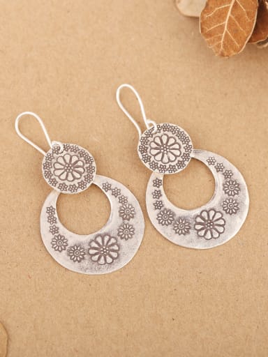 Ethnic Handmade Silver Flowery hook earring