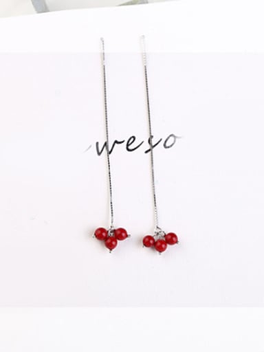 Tiny Red Beads Line Earrings