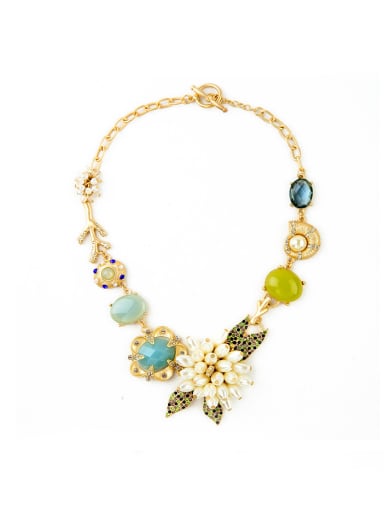 Alloy Gold Plated Luxury Pearl Flower Sweater Necklace
