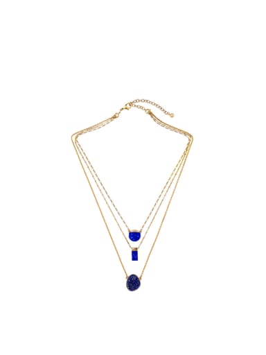 Simple Multi- layer Blue Stones Alloy Necklace