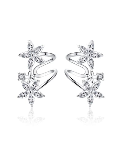 925 Sterling Silver With  Cubic Zirconia Fashion Flower Stud Earrings