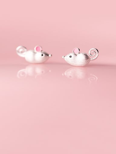 925 Sterling Silver With Platinum Plated Cute Mouse Stud Earrings