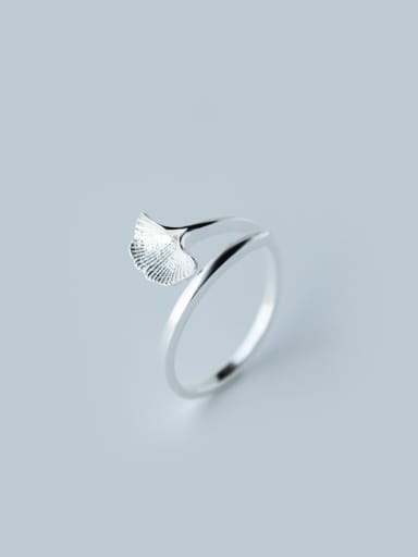 S925 Silver Fresh Small Ginkgo Tree Leaf Opening Cocktail Ring