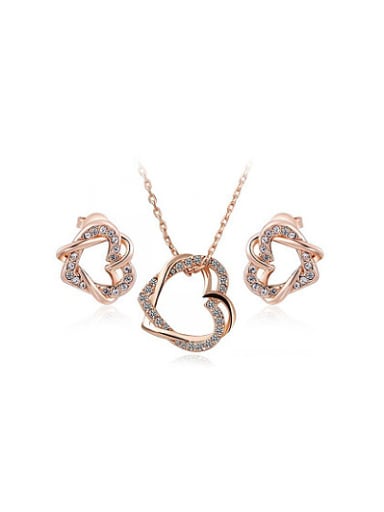 Alloy Rose Gold Plated Fashion Austria Crystal Heart Two Pieces Jewelry Set