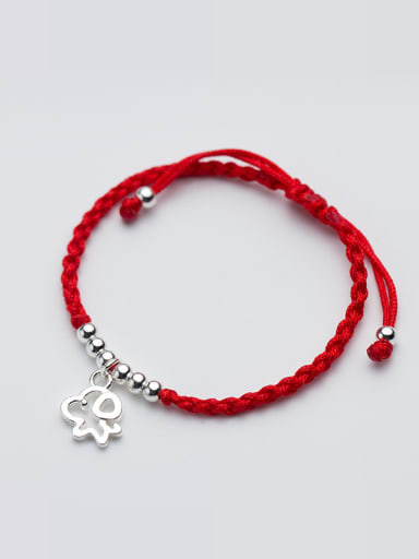 925 Sterling Silver With Silver Plated Simplistic Dog and Hand knitting red rope Add-a-bead Bracelets