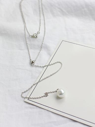 Simple Double Chain White Artificial Pearl Silver Sweater Chain