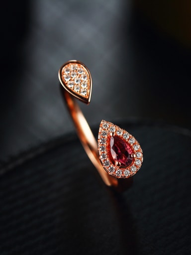 Ruby Gemstone Zircon Water Drop shaped Opening Cocktail Ring