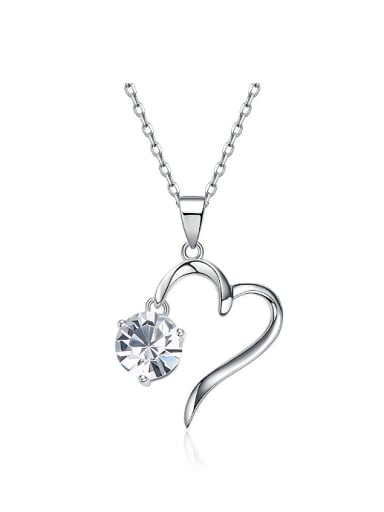 Simple Heart-shaped Pendant austrian Crystal 925 Silver Necklace