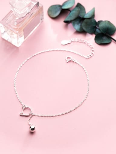 925 Sterling Silver With Platinum Plated Cute Cat Bell Anklets