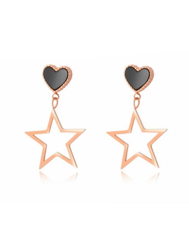 Stainless Steel With Rose Gold Plated Classic Star With heart Earrings