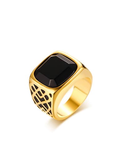 Trendy Black Square Shaped Gold Plated Carnelian Ring