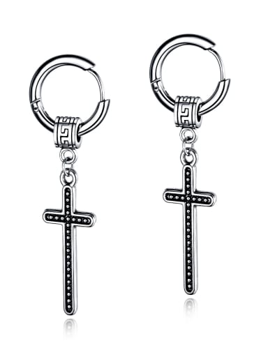 Stainless Steel With Antique Silver Plated Personality Cross Stud Earrings