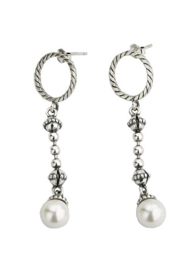 Vintage Sterling Silver  With Artificial Pearl Vintage Round Beads Pendants   Earrings