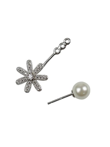 Artificial Pearl Cubic Rhinestones Flowery Silver Stud Earrings