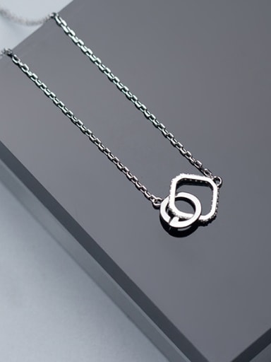 Creative Letter G Shaped S925 Silver Rhinestone Necklace