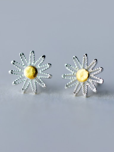 S925  silver sweet small daisy stud Earring with gold plated